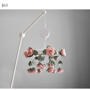 Pottery barn Felted Pink Roses Musical Crib Mobile